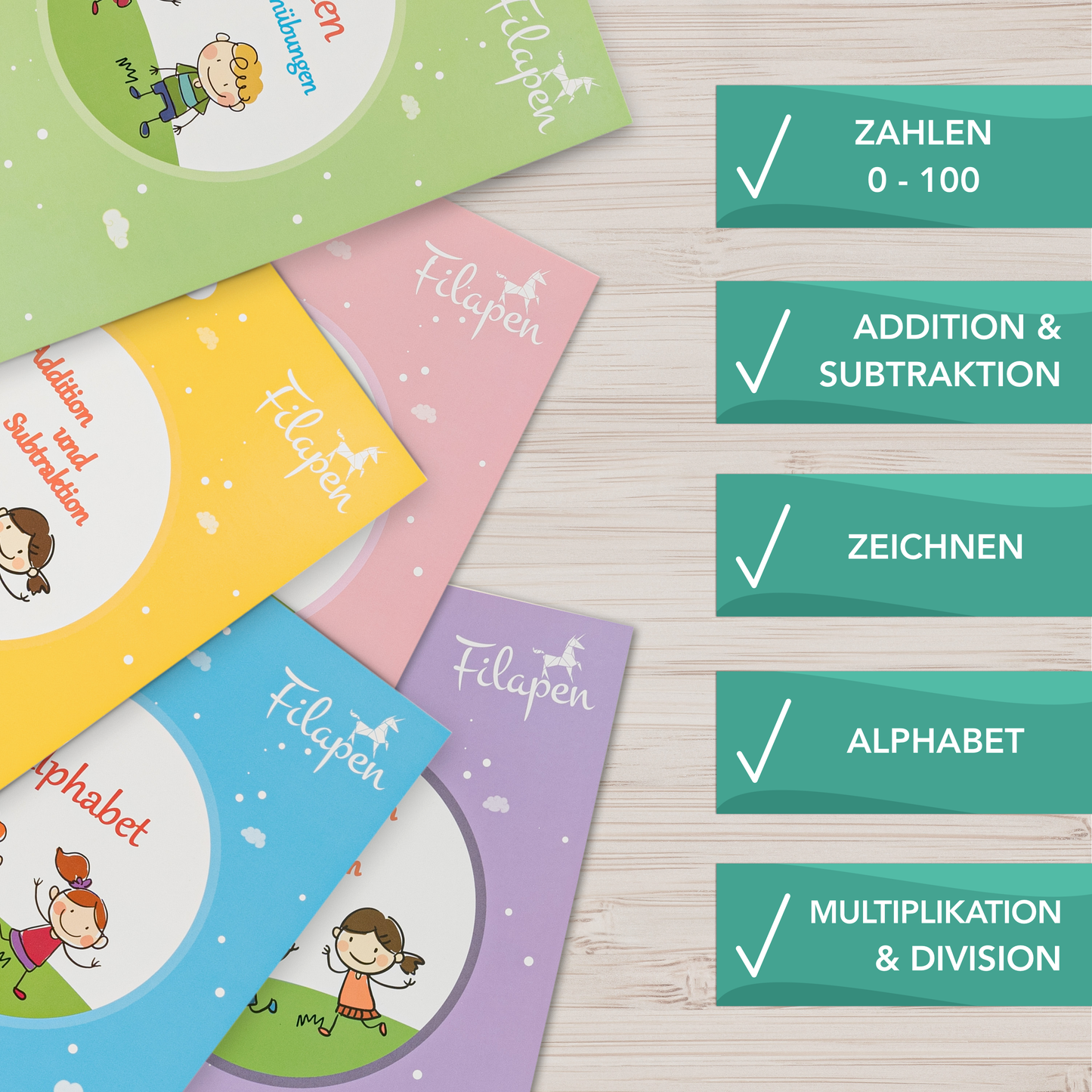 Filapen® | 5 Magische Übungshefte für Kinder - Wiederverwendbar